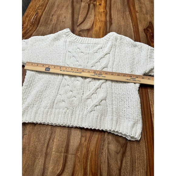 Aeropostale White Cable Knit Sweater Pullover Crew Neck Women's Size M - Picture 7 of 8